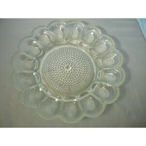 Vtg 11" Clear Indiana Glass 15 Deviled Egg Hobnail Platter